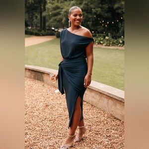 Petal & Pup Santiago Off Shoulder Dress Blue Small